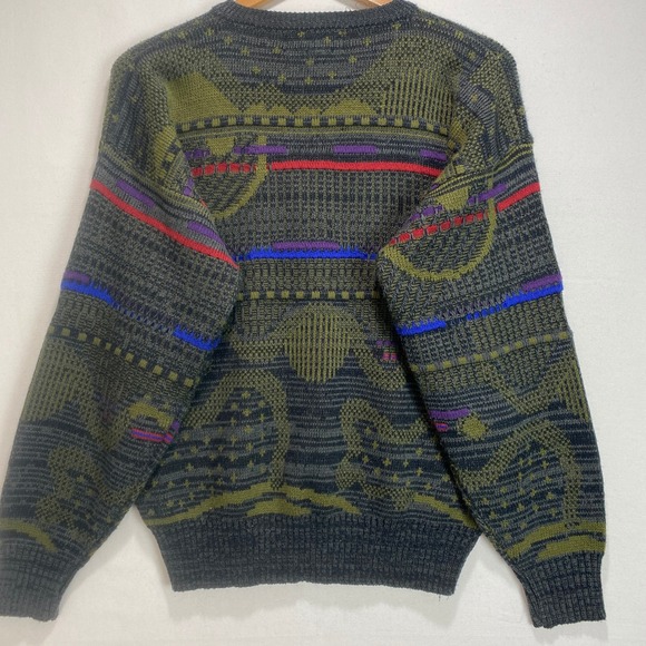 Union Pier 3D Coogi Style Sweater Abstract Men's Knit Green Purple Red Size M - Picture 9 of 9